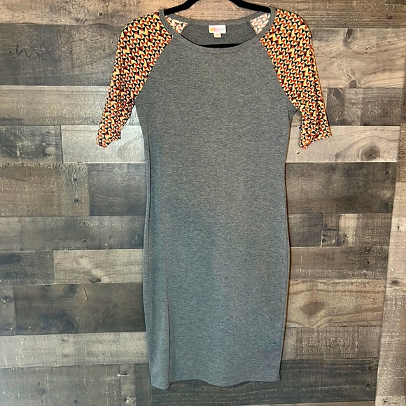 LuLaRoe Dresses & Skirts - Cute LulaRoe Gray Dress with Autumn Color Sleeves